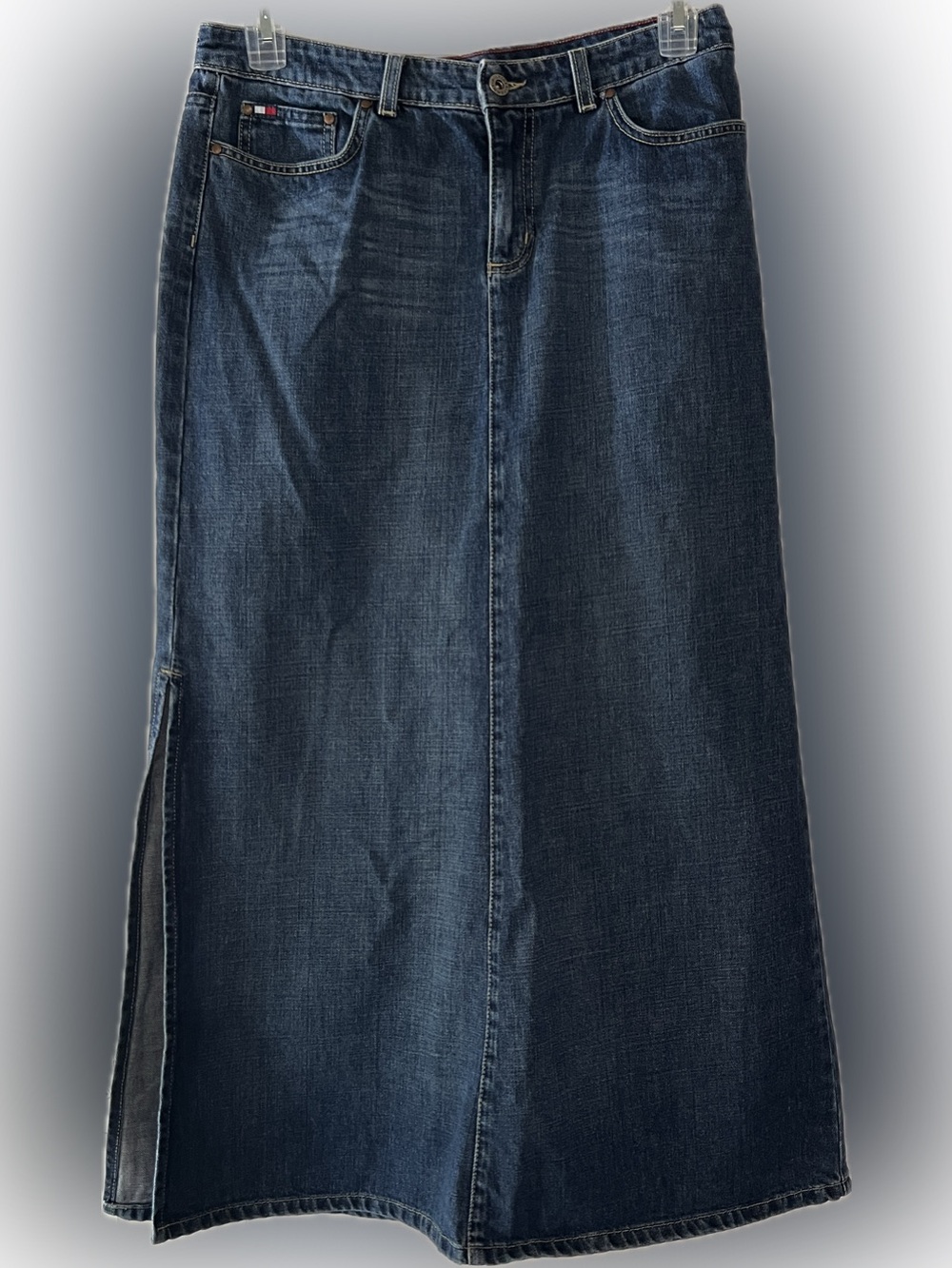 Vintage Tommy Hilfiger Dark Blue Denim Maxi Skirt, Y2K